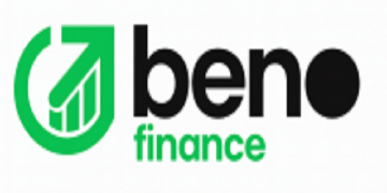 Beno Finance's logo featuring a green arrow and modern design, representing financial growth and progress. Beno Finance logo with green arrow and text on a white background.