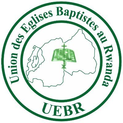 The official logo of the Union of Baptist Churches in Rwanda featuring a map, cross, and open Bible in green and white. Logo of the Union of Baptist Churches in Rwanda with map and cross.