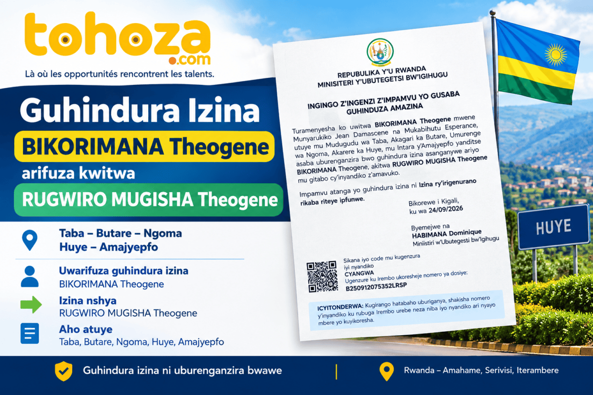 GUHINDURA IZINA : BIKORIMANA Theogene arifuza kwitwa RUGWIRO MUGISHA Theogene, Taba, Butare, Ngoma, Huye, Amajyepfo